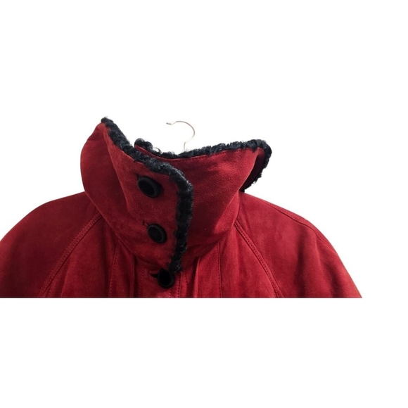 Vintage Red Suede Coat with Black Fur Trim Women’s Winter Jacket Size 40 - Picture 7 of 16